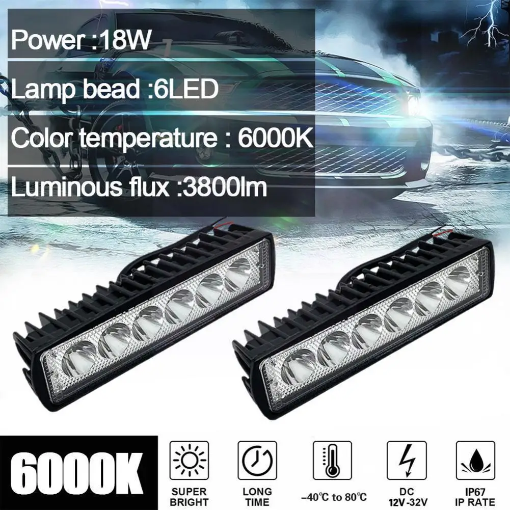 

6led 18w Spot Work Light Strips Drl Driving Spotlight Lamp Headlights Suv Bar Vehicle Bright Off-road Drl Fog Lights Truck I8t7