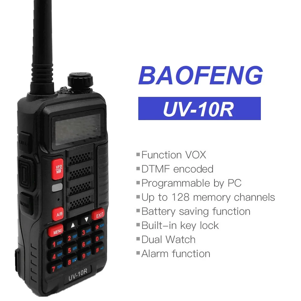 Baofeng Walkie Talkie 10W UV-10R Black Color Long Range Amateur Radio Transceiver VHF UHF Dual Band Ham Radio Station for Truck