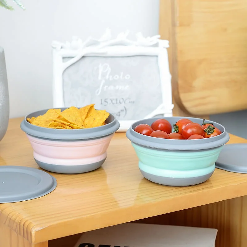 

Foldable Lunch Box Folding Salad Bowl Tableware Set Food Container Portable Folding Bowl Sets With Lid Silicone Kitchen Tool