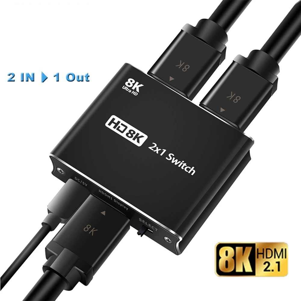 

HDMI-Splitter 8K60hz 4K120hz 2.1 Smart Switcher 2 In 1 Out Fast Switch With Full 1080P Image for Multi Media Equipment Use