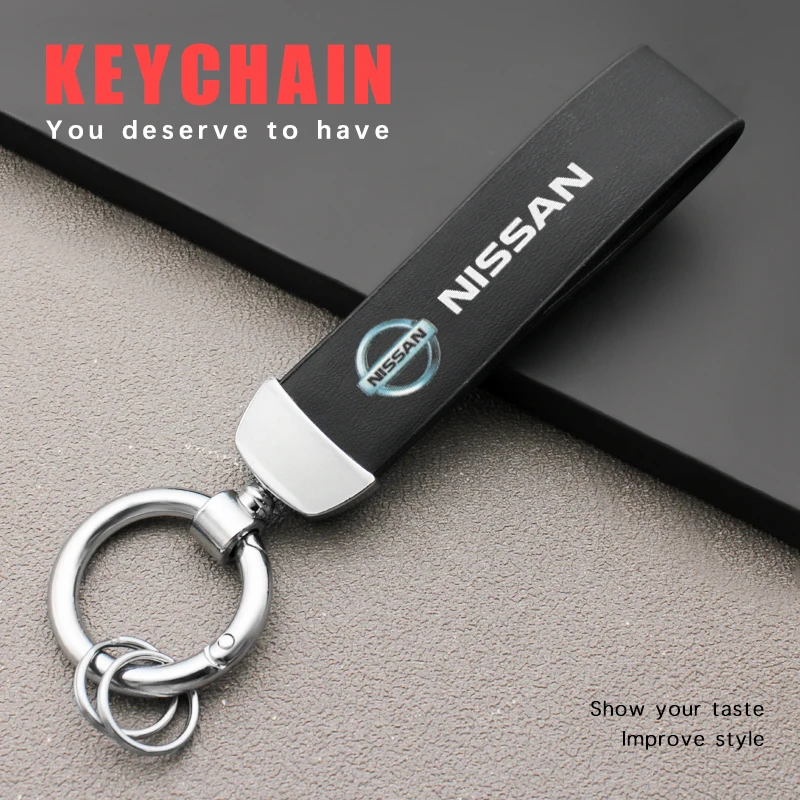 

Car Emblem Keychain Leather Men Women Metal Key Ring For Nissan Qashqai J10 J11 J31 Juke Nismo Tiida X Trail t31 t32 Kicks Micra