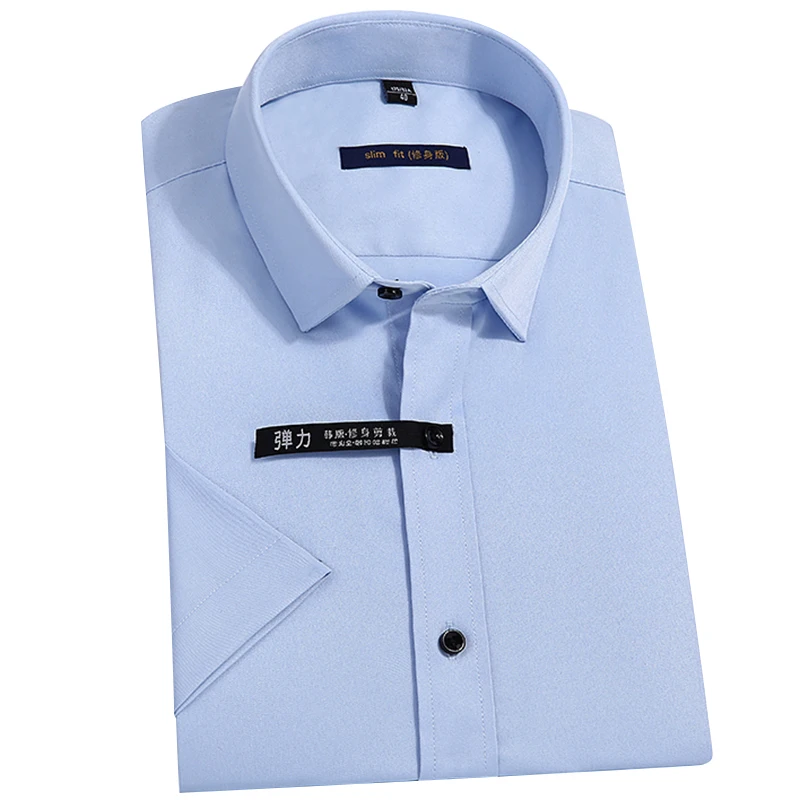 Men's Bamboo Fiber Dress Shirts Slim Fit Solid Short Sleeve Causal Button Down Shirts Men Elastic Non Iron Easy Care Formal Shir