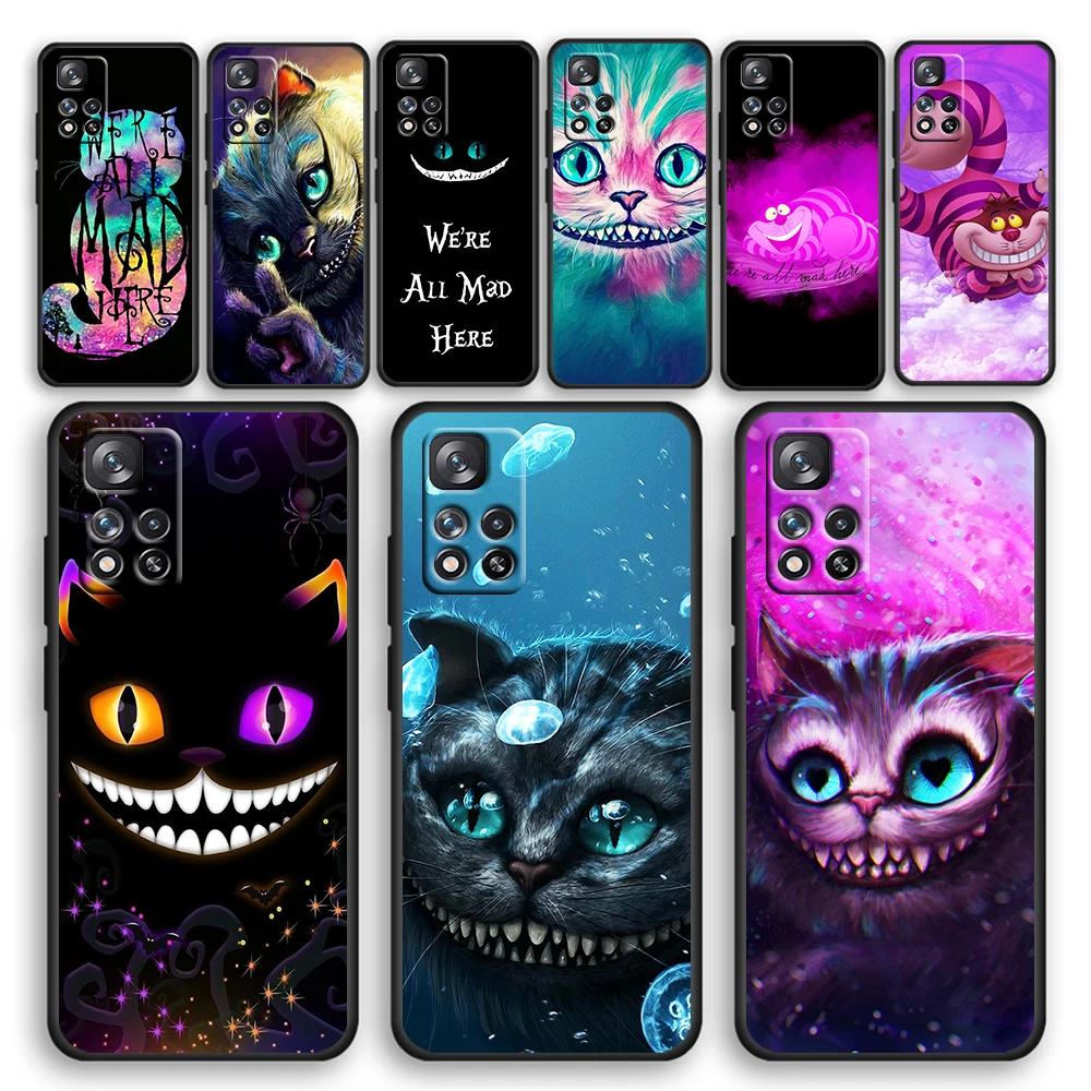 

Alice Wonderland Cheshire Cats Black Phone Case For Xiaomi Redmi Note 12 11E 11S 11 11T 10 10S 9 9T 9S 8T 8 Pro Plus 5G