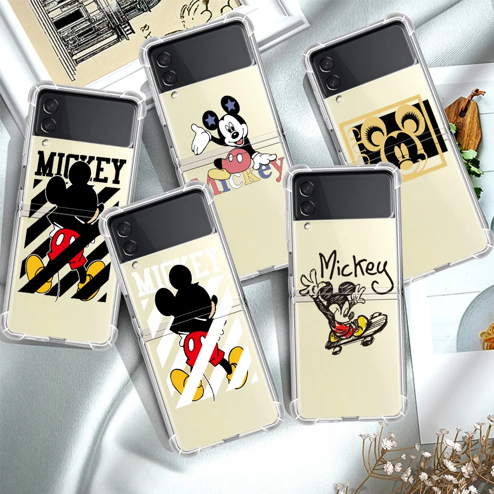 

Cute Mickey Mouse Luxury Case For Samsung Galaxy Z Flip 3 5G Funda Z Flip3 Clear PC Hard Back Phone Coque Shell