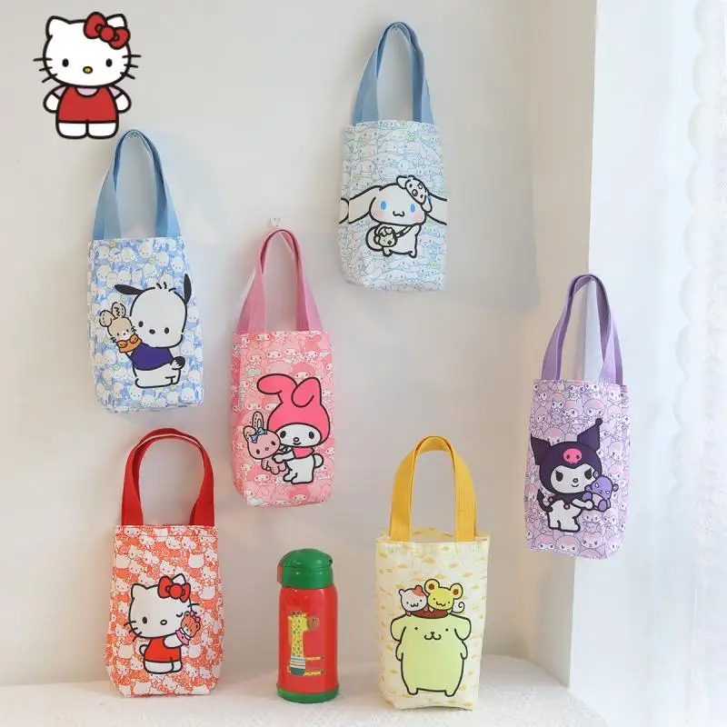 

Kawaii Anime Sanrios Hello Kitty My Melody Kuromi Canvas Water Bottle Handbag Cute Cartoon Thermos Cup Umbrella Storage Bags