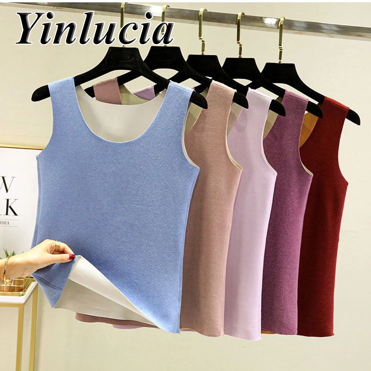 

Winter Thermal Underwear Crop Top Women Cropped Dralon AB Surface Tops Thick Warm Sleeveless Tank Slim Seamless Base Vest