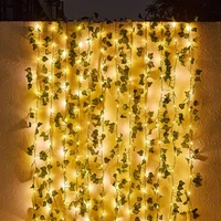 artificial vine green leaf string lights fairy lights christmas garland decorations for home weeding party decor battery powered