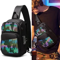 cool boy usb charge chest bag brand colorful luminous man crossbody bag male waterproof anti theft outdoor travel chest pack