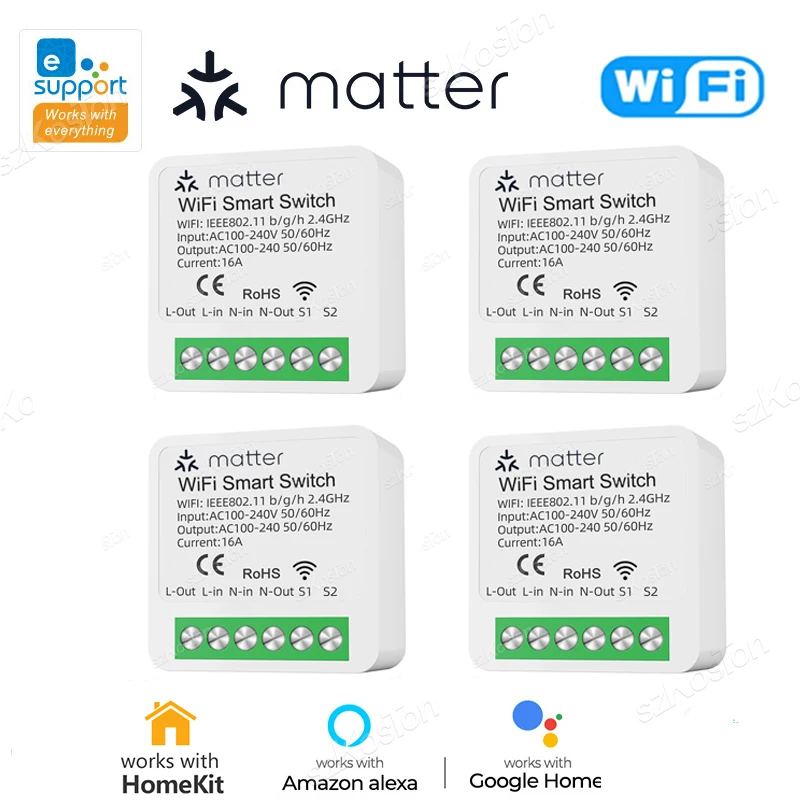 

Умный Wi-Fi выключатель SZKOSTON для HomeKit 16А 1-4 шт