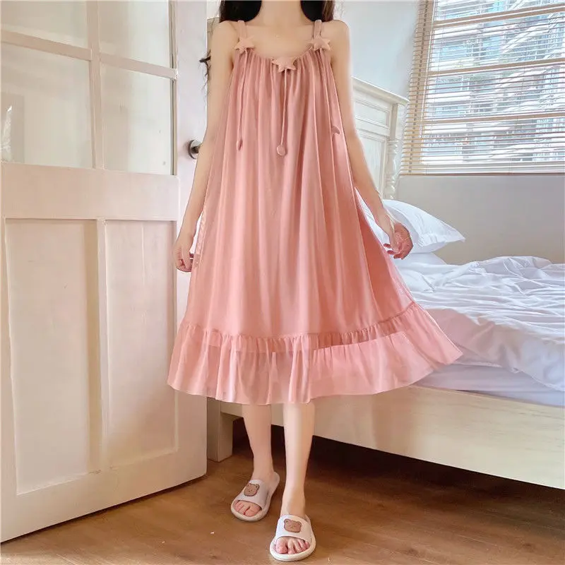 Милая Пижама женская летняя сетчатая кружевная ночная рубашка домашняя одежда