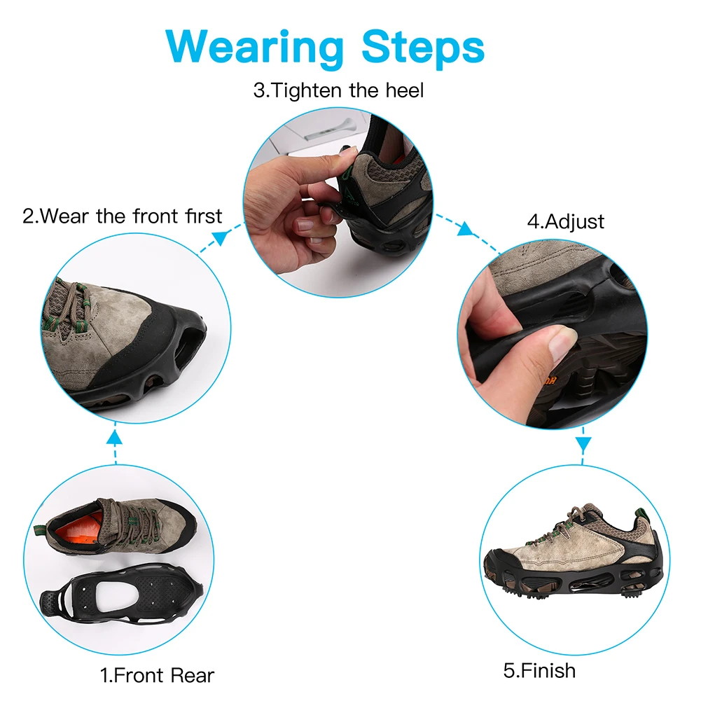 1Pair Anti-slip Shoe Cover Winter Ice Gripper 24 Spikes For Shoes Traction Cleats Snow Walking Hiking Outdoor Shoe Ice Gripper