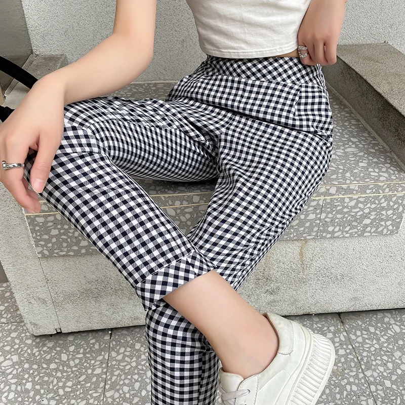 

Женские узкие брюки-карандаш с высокой талией, осень 2022, винтажные клетчатые брюки, одежда Y2K, корейские брюки в стиле Харадзюку, женская одежда D5502