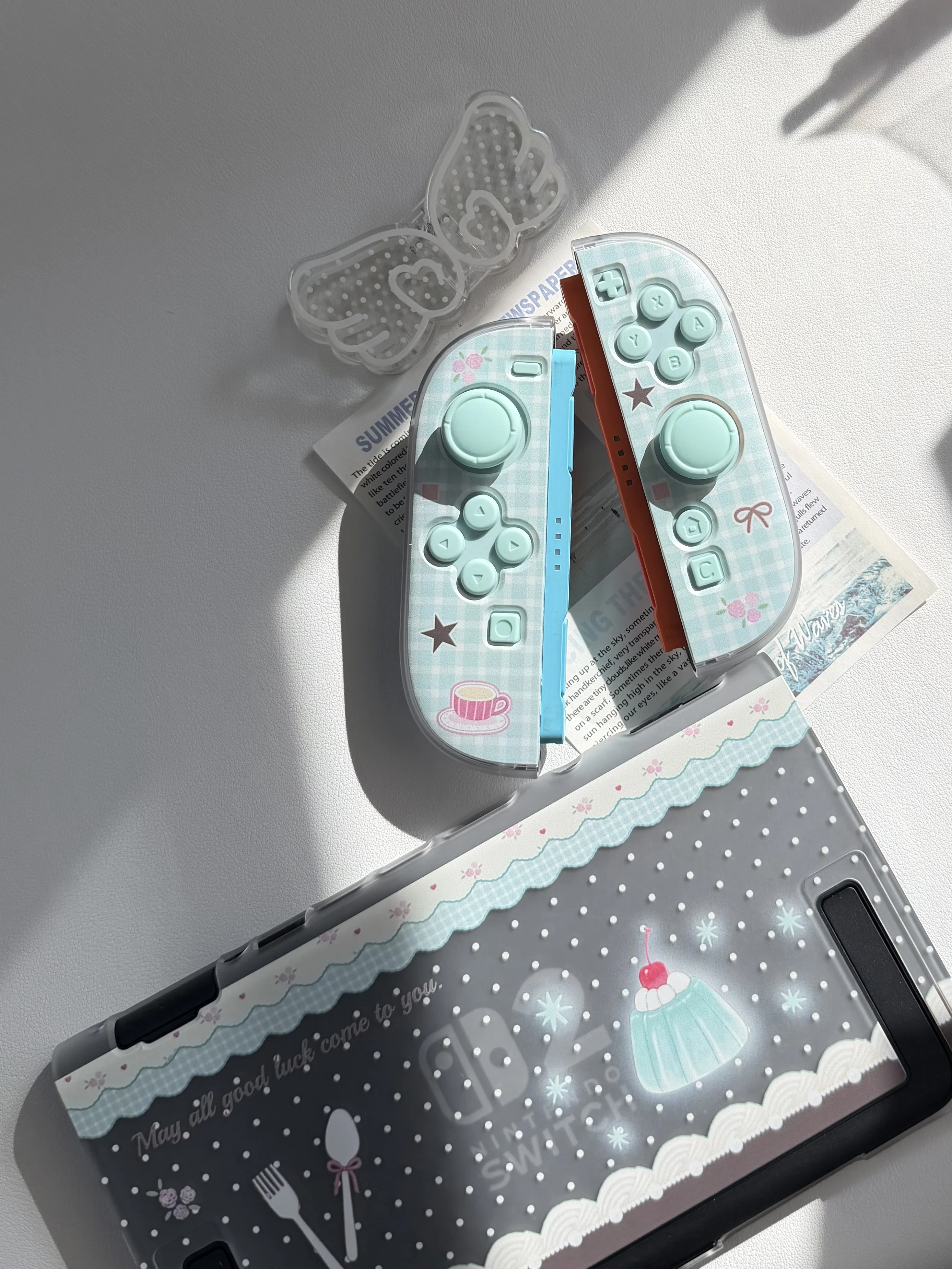 Фото Защитный чехол для Switch 2, мятно-зеленый, жесткий, с рисунком десертного пудинга, для игровых консолей NS2, для женщин-геймеров, для вечеринок с чаем, в наличии №3