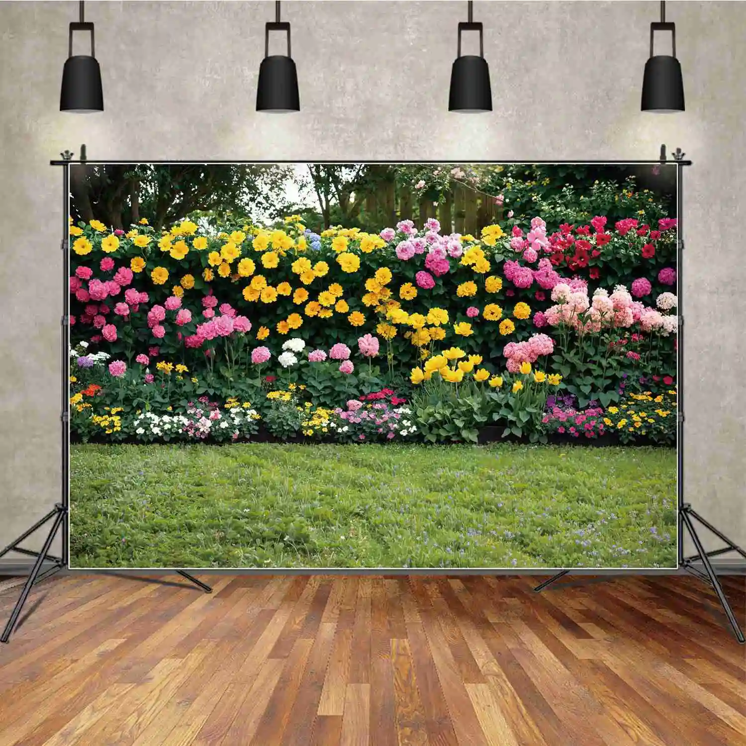 

Spring Garden Landscape Backdrops Photography Grassland Blossom Flowers Wall Scene Custom Children'S Photo Backgrounds Banners