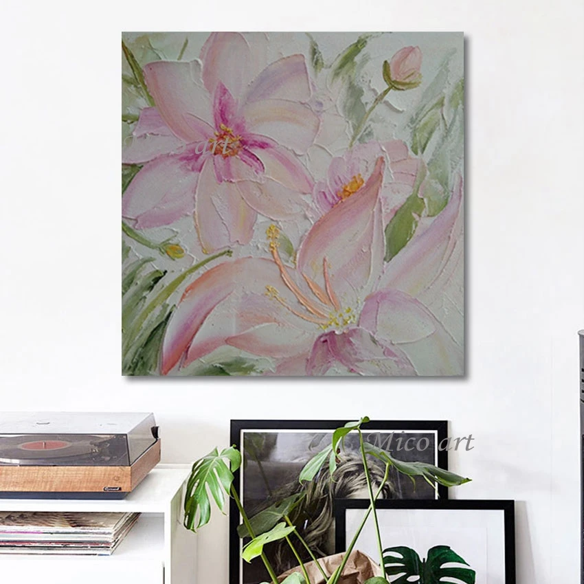 Картина на холсте с розовыми цветами настенное украшение для детского сада