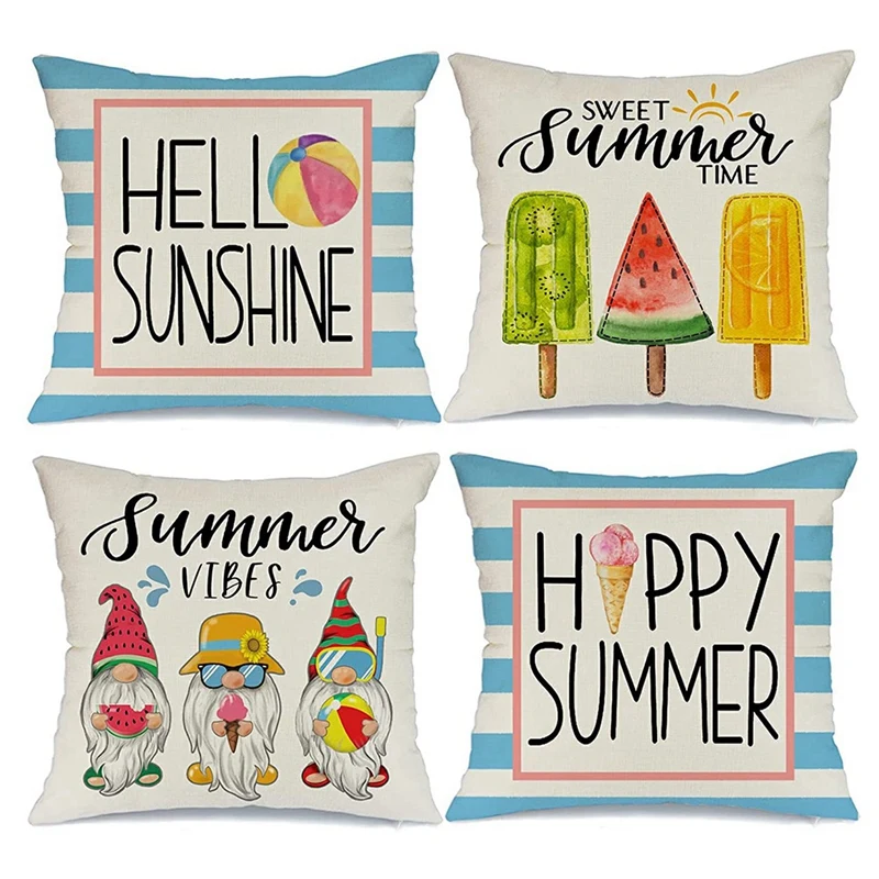 

Summer Pillow Covers 18X18 Set Of 4 Summer Decorations Farmhouse Throw Pillows Home Decor Cushion Case For Couch