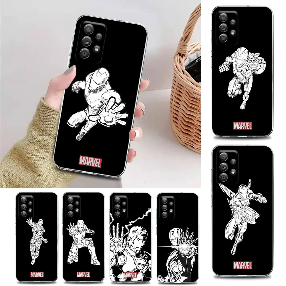 

Marvel black white Iron Man Clear Phone Case for Samsung A71 A72 A73 A01 A11 A12 A13 A22 A23 A31 A32 A41 A51 A52 A53 4G 5G Case