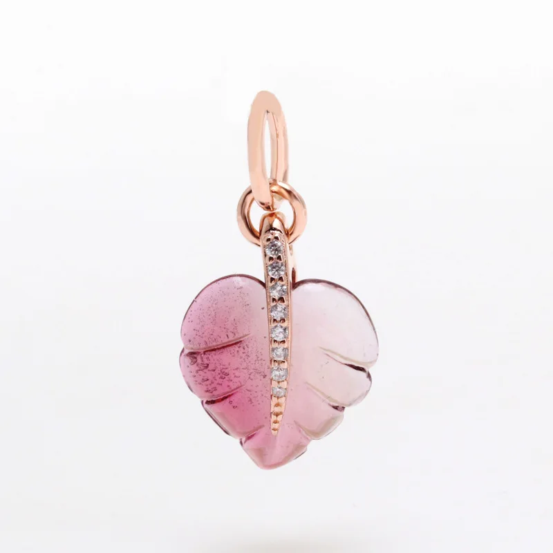 

S925 Sterling Silver Pink Murano Rose Gold Glazed Fallen Leaves Strap Beads Fit Original Charms Necklace