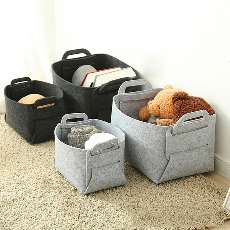 

Household Sundries Storage Basket Foldable Thicken Felt Baskets Dirty Clothes Snacks Toys Fabric Storage Bags Desktop Organizer
