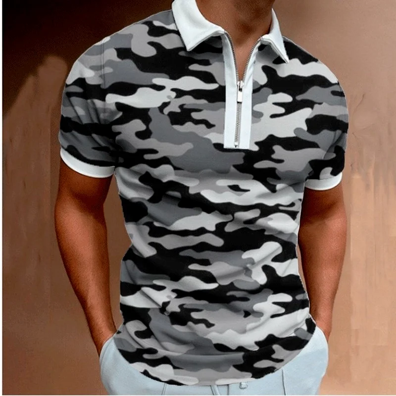 

Рубашка-поло мужская с коротким рукавом, отложным воротником и молнией