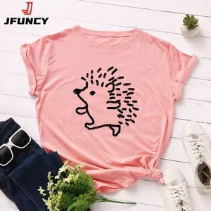 JFUNCY женские хлопковые футболки с милым принтом ежика, графические футболки, женские футболки с коротким рукавом, женская одежда, женская футболка