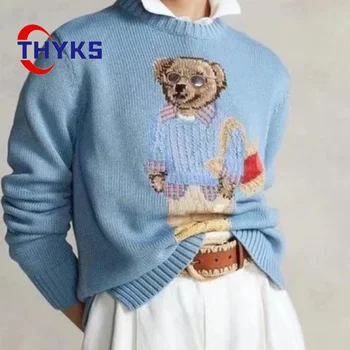 2023 Cartoon Bear Embroidered Sweater Women Winter Clothing Long Sleeve Pullovers Harajuku Unisex Sweater Cotton Cashmere Coat 1