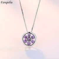 fanqieliu s925 stamp silver color box chain round zircon pendant necklace for women luxury jewelry girl gift trendy new fql21123