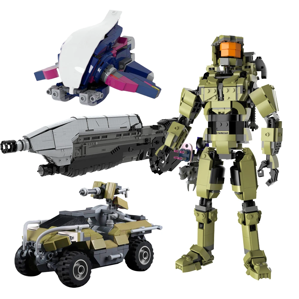 

MOC Movie Haloed MA5D Rifle Weapon Blocks Master Chief Warrior assembly Model DIY UNSC M12 Warthog Building block Toys Boy Gifts