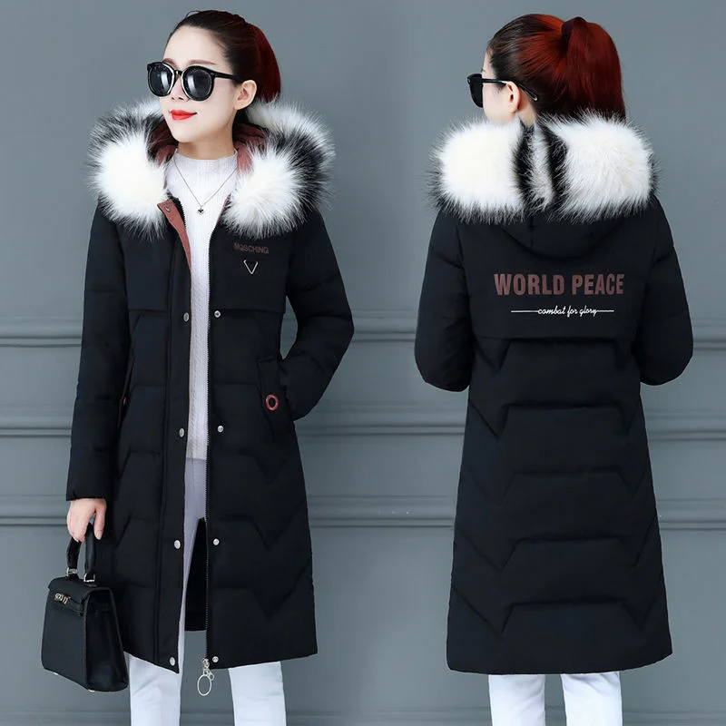 

2020 New Winter Jacket Women Long Parka Warm Fur Collar Hooded Overcoat Female Thick Parkas Cotton Padded Jacket Outwear P976