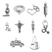 120pcs antique silver nurse charms stethoscope syringe charms for necklace bracelet earring jewelry making diy crafts 10 styles