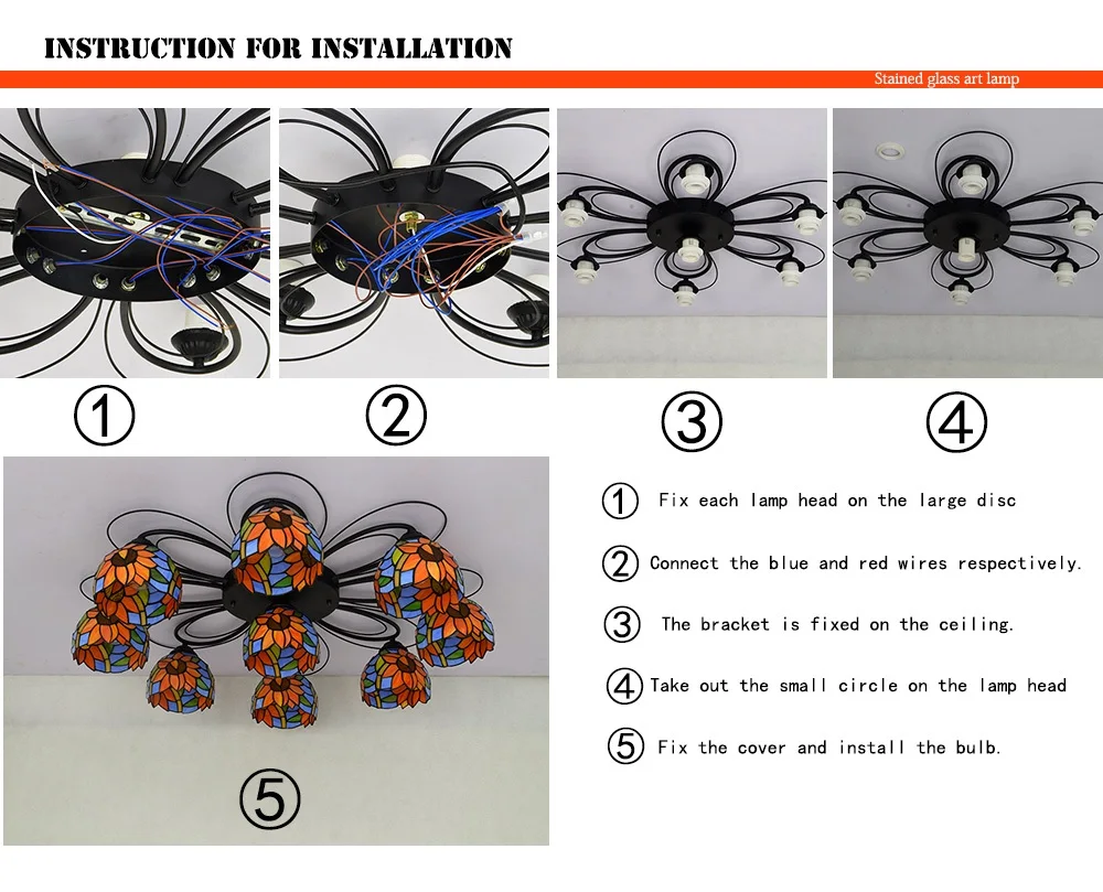 Люстра Тиффани 3 креативная потолочная лампа с несколькими насадками простая в