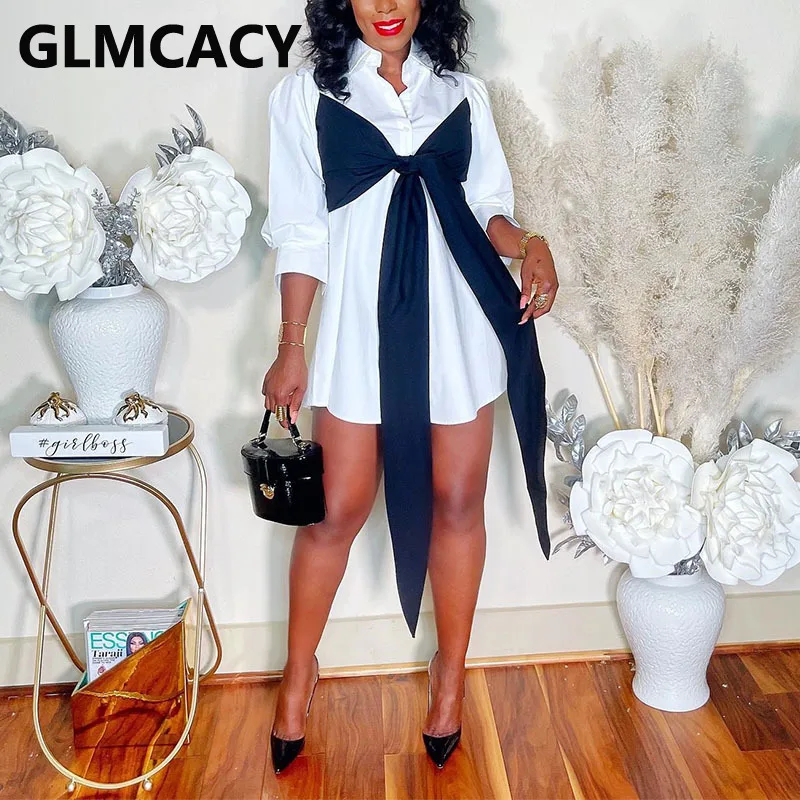 

Женское платье-рубашка с бантом и рукавом 3/4, облегающее элегантное мини-платье