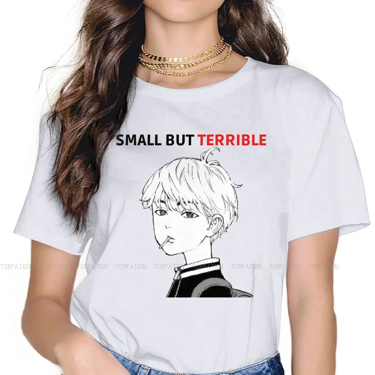 

SMALL BUT TERR Women's T Shirt Tokyo Revengers Ladies Tees Kawaii Cotton Tops Graphic Tshirt 5XL Oversized Hipster