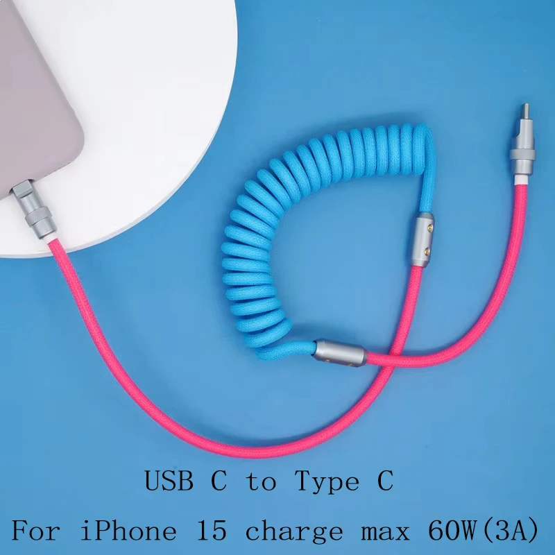 Фото Зарядный кабель PD Max 60 Вт USB Type C to Type C для автомобильного телефона 15 Pro Max, 6 А, телескопический кабель для быстрой зарядки для Samsung Xiaom №1