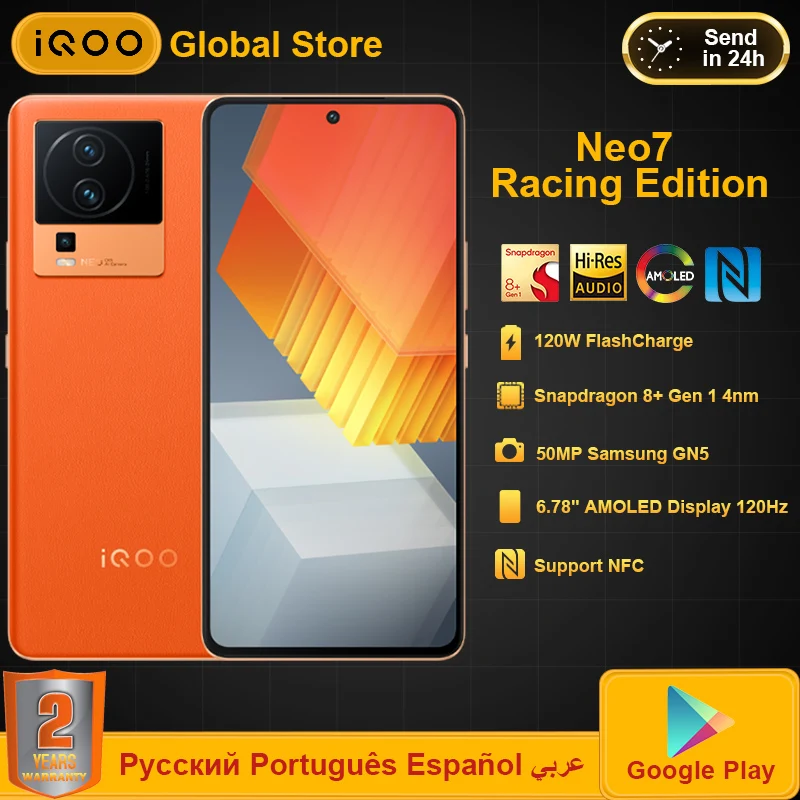 

iQOO Neo7 Neo 7 Racing 5G Mobile Phone Snapdragon 8+Gen 1 120W FlashCharge 50MP IMX766V Camera 6.78 E5 AMOLED NFC Smartphone