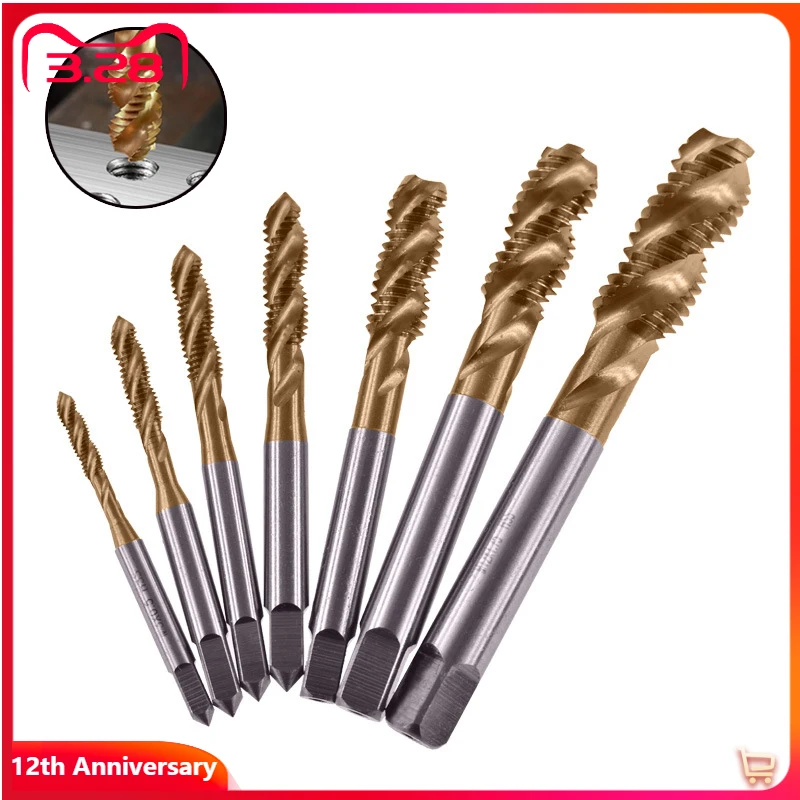 M3-12 Machine Screw Plug Tap Drill HSS Titanium Coated Spiral Flute Metric Tapping Chamfering Drill Thread Tap