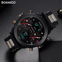 men watches boamigo brand 3 time zone military sports watches male led digital quartz wristwatches gift box relogio masculino
