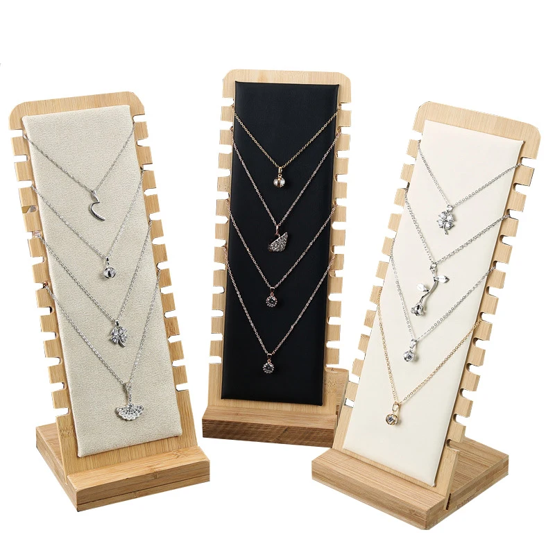 

Newest Bamboo Jewelry Display Stand Necklace Earring Display Stand Multiple Necklace Easel Showcase Display Holder for Necklaces