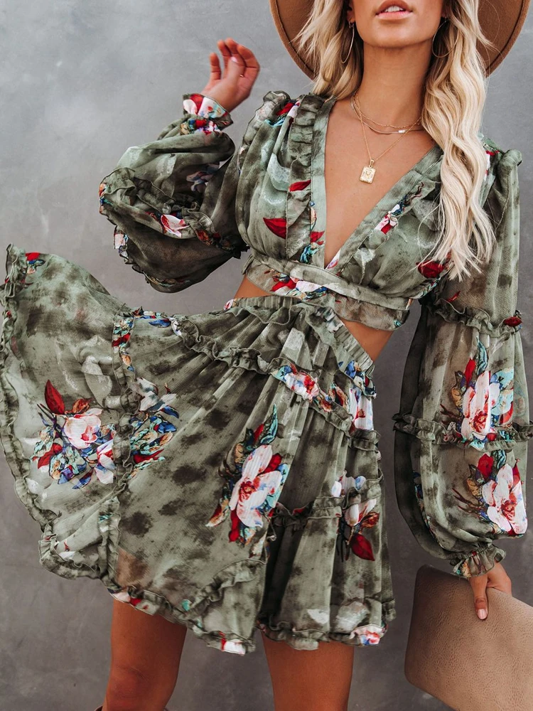 

Винтажное платье-трапеция с V-образным вырезом и цветочным принтом, пикантное вечернее платье без бретелек с вырезом на спине, новое летнее ...