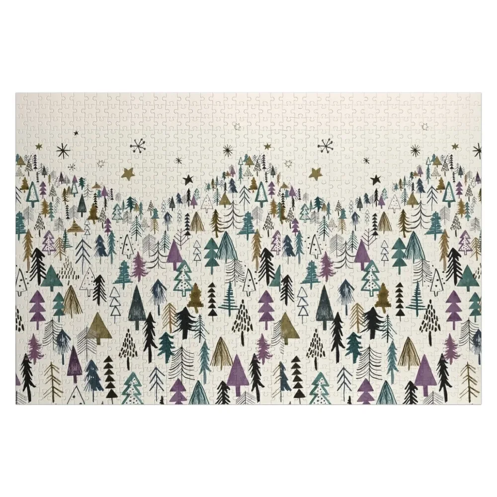 Ночное дерево горы фиолетовый пазл персонализированный для детей деревянное имя