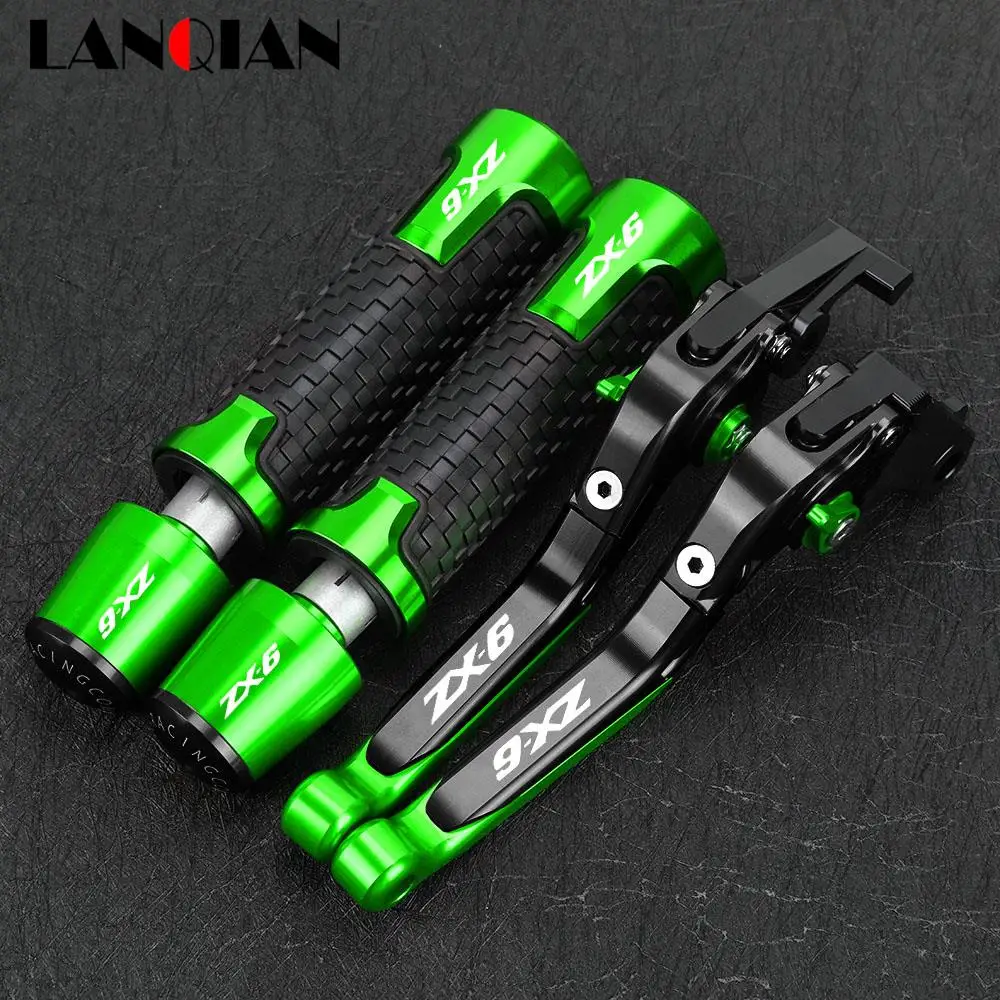 

Motorcycle For KAWASAKI ZX-6 1990-1999 ZX6 Extendable Brake Clutch Levers Handlebar Handle Grips Ends Caps Slider Accessories