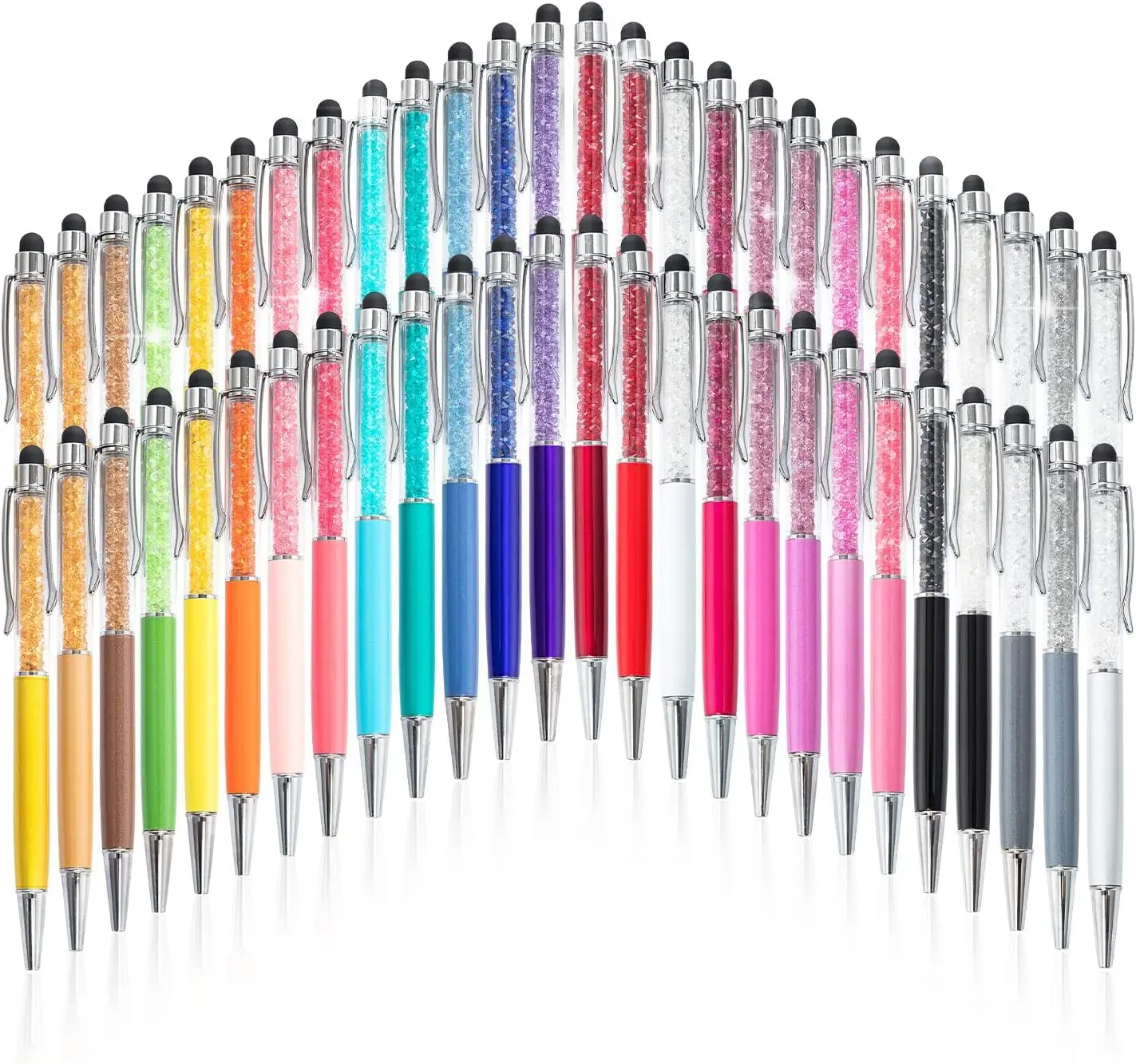 

100Pcs/Lot 21 Colors 2 In 1 Metal Roller Ballpoint Pen Crystal Diamond Screen Capacitive Touch Stylus Universal