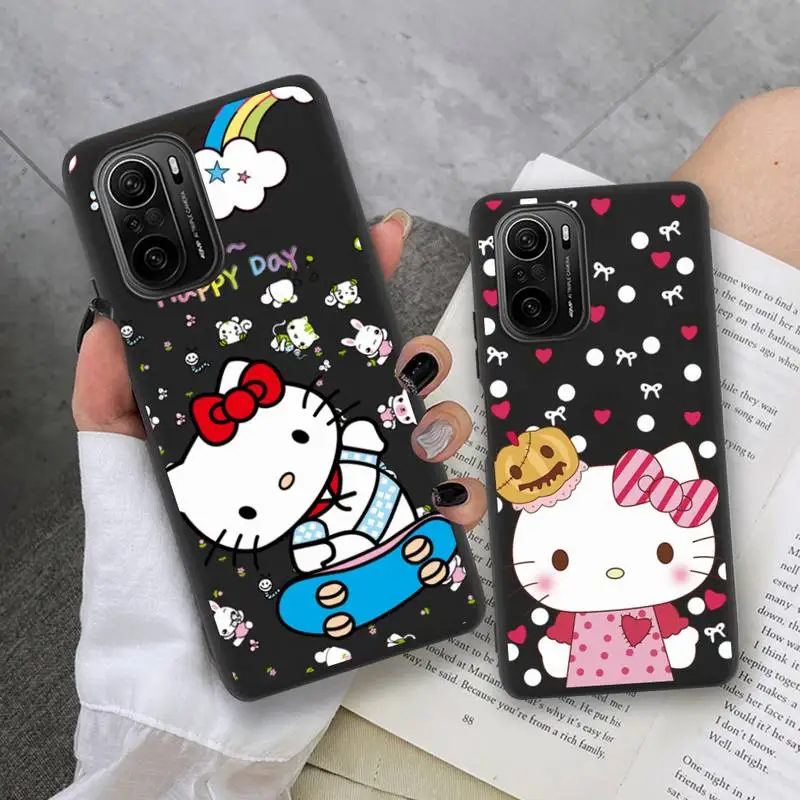 

Cute Cartoon Pink cat Hello Kitty Phone Case for Xiaomi Mi Note 11 10 9 8 11X Lite 9T CC9 POCO M3 X3 Pro SE