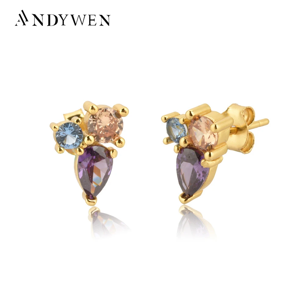 Пурпурные Роскошные серьги-гвоздики ANDYWEN из стерлингового серебра 925 пробы