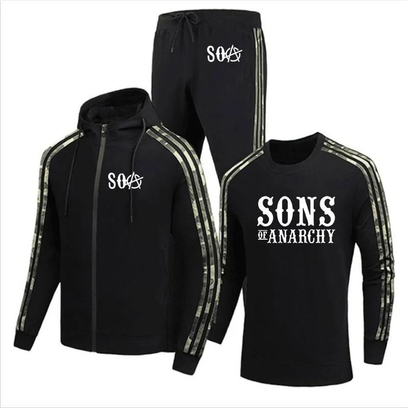

High quality Cotton Casual Men's jackets SOA Sons of Anarchy SONS Print Men's jacket + sweater+pants three piece suit