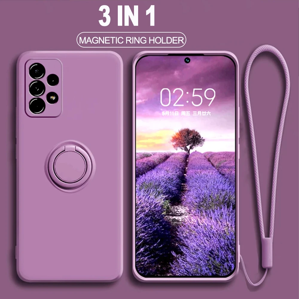 Oringial Liquid Silicon Case For Samsung Galaxy S20 FE Case S22 Ultra Ring Holde Funda Samsung S21 Ultra S10 Plus S9 S8 Cover