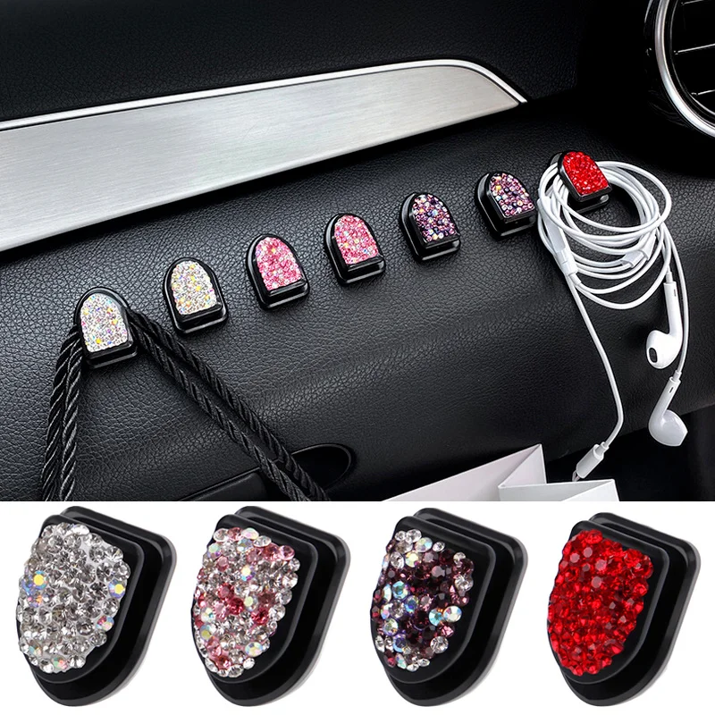 

2 Pcs Color Rhinestone Crystal Hooks Car Hanging Bag Holder Home Wall Ornaments Decor Hooks Creative Mini Bling Hook