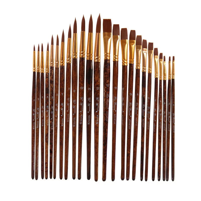 

12Pcs Nylon Watercolor Paint Brush Set Pointed Flat Headed Drawing Berushes For Kid Student School Acrylic Painting Art Supplies