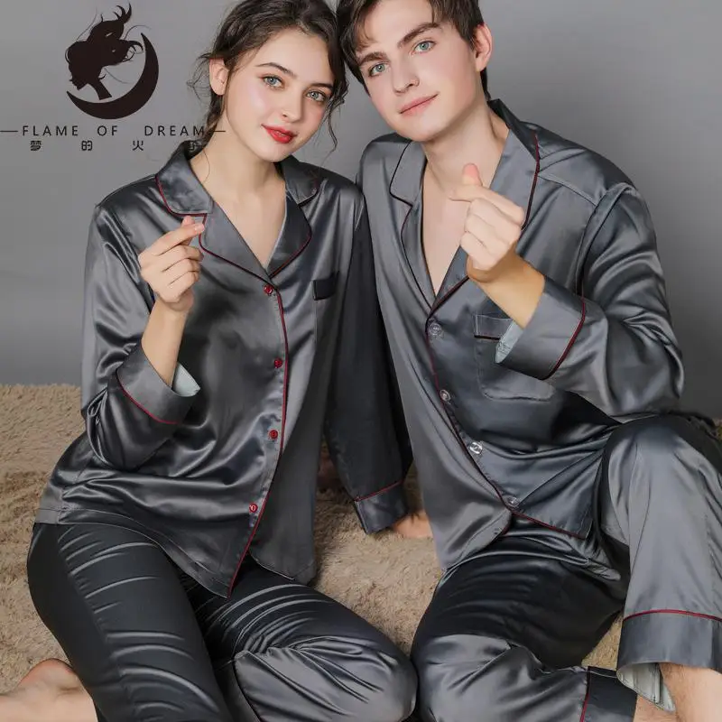 Flame Of Dream New Spring And Autumn Silk Pajamas  Ice Silk Men's Pajamas Home Clothes Long Sleeve Large Suit 221041