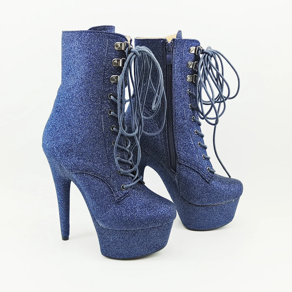 Leecabe Glitter materials 15CM/6inches Pole dancing shoes High Heel platform Boots closed toe Pole Dance boots